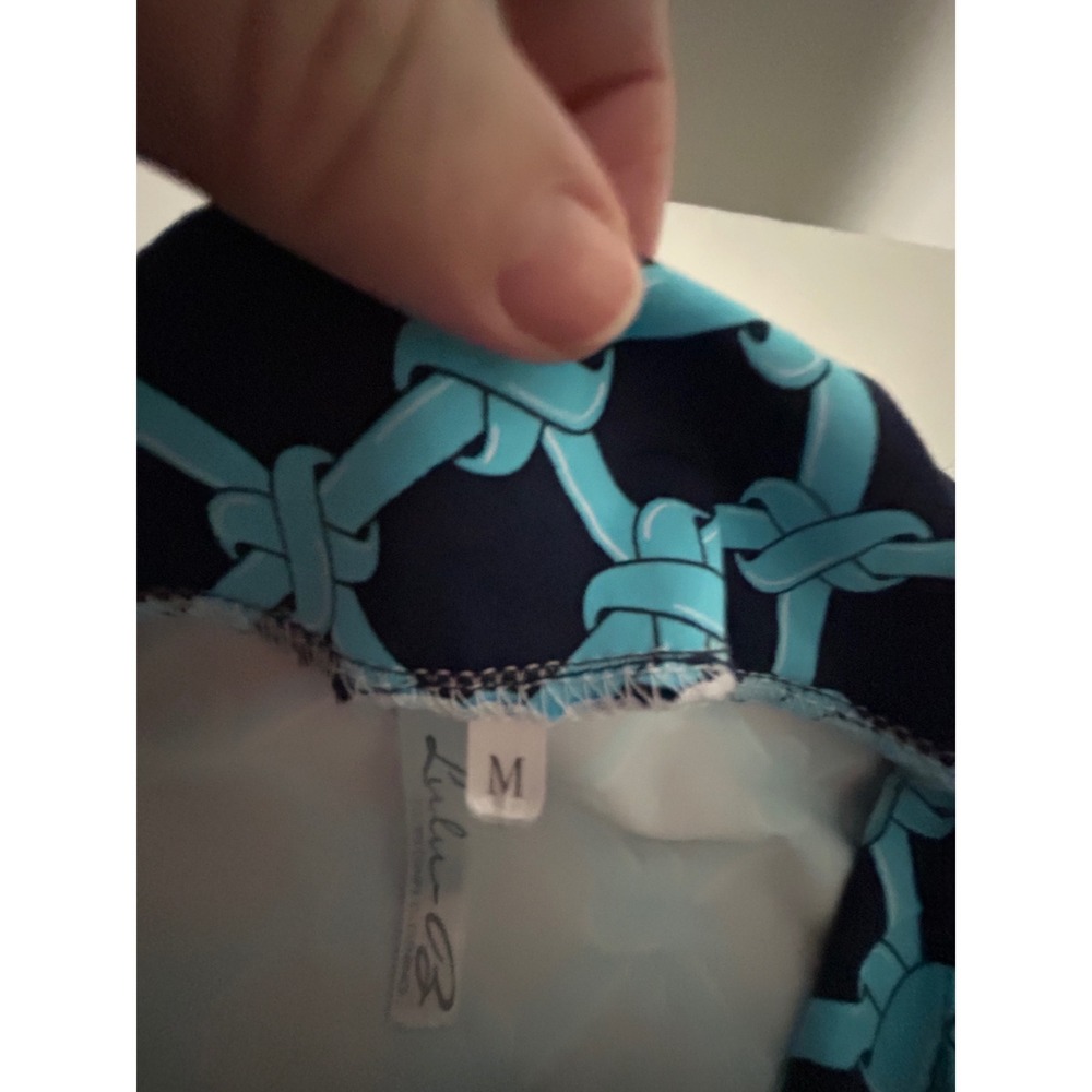 Lulu-B Navy Turquoise Geometric Link Print Sleeveless V-Neck Top Medium - Picture 4 of 5